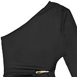 Sexy Off-Shoulder One-Sleeve Slim Fit Solid Color Dress