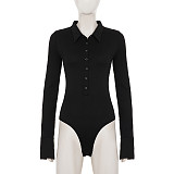 Solid Color Tight Polo Collar Single-breasted Slit Flared Sleeve Jumpsuit MRA-43412