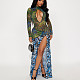Digital Printed Mesh Panels with Cutouts High-Waisted Slim Fit Dress ZJQD-82065