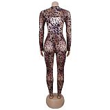 Sexy Leopard Print Gauze Printed Sheer Bodysuit BY-7541