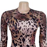 Sexy Leopard Print Gauze Printed Sheer Bodysuit BY-7541