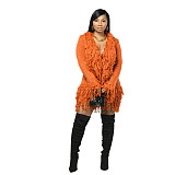 Autumn and Winter Knit Hand-Hooked Fringe Tie-Strap Long Sleeve High-Waisted Skirt Set CM-9533