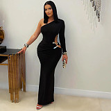 Sexy Off-Shoulder One-Sleeve Slim Fit Solid Color Dress
