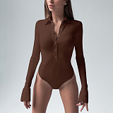 Solid Color Tight Polo Collar Single-breasted Slit Flared Sleeve Jumpsuit MRA-43412