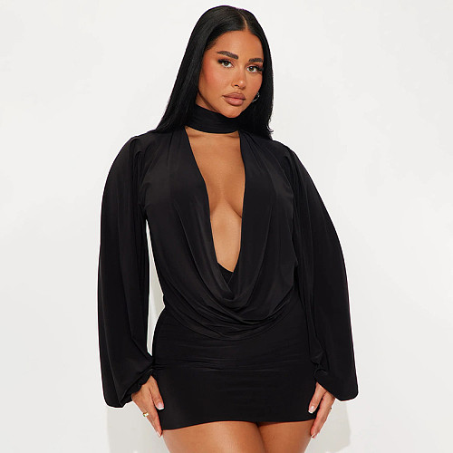 Sexy Button-Down Necklace Collar Top Slim-Fit Hip-Hugging Skirt Suit DZHT-319