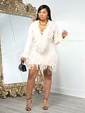 Autumn and Winter Knit Hand-Hooked Fringe Tie-Strap Long Sleeve High-Waisted Skirt Set CM-9533