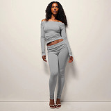Autumn and Winter One-Shoulder Off-the-Shoulder Solid Color Foldable Pleated Slim Fit Long Pants Suit XYWL-264