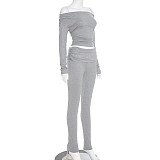 Autumn and Winter One-Shoulder Off-the-Shoulder Solid Color Foldable Pleated Slim Fit Long Pants Suit XYWL-264