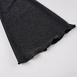 Sexy Backless Stretch Knit Sequin Bell Sleeve Long Sleeve Dress MRA-42658