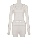 Casual Sports Solid Color Suspender Shorts Three-piece Set MRA-43590