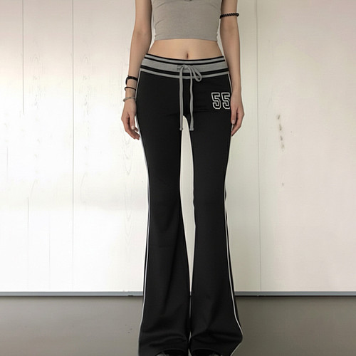Casual Contrast Color Elastic Waist Tie Low-rise Trousers MRA-44007