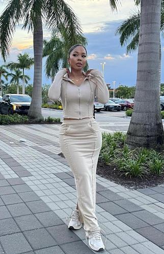 Personalized Streetwear Trendy Casual Hooded Skirt Suit XINH-80815