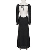 Sexy Backless Stretch Knit Sequin Bell Sleeve Long Sleeve Dress MRA-42658