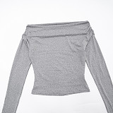Autumn and Winter One-Shoulder Off-the-Shoulder Solid Color Foldable Pleated Slim Fit Long Pants Suit XYWL-264