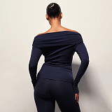 Autumn and Winter One-Shoulder Off-the-Shoulder Solid Color Foldable Pleated Slim Fit Long Pants Suit XYWL-264