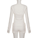 Casual Sports Solid Color Suspender Shorts Three-piece Set MRA-43590