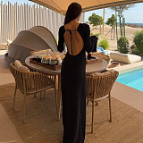 Sexy Backless Stretch Knit Sequin Bell Sleeve Long Sleeve Dress MRA-42658