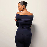 Autumn and Winter One-Shoulder Off-the-Shoulder Solid Color Foldable Pleated Slim Fit Long Pants Suit XYWL-264