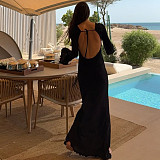 Sexy Backless Stretch Knit Sequin Bell Sleeve Long Sleeve Dress MRA-42658