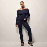 Autumn and Winter One-Shoulder Off-the-Shoulder Solid Color Foldable Pleated Slim Fit Long Pants Suit XYWL-264