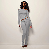 Autumn and Winter One-Shoulder Off-the-Shoulder Solid Color Foldable Pleated Slim Fit Long Pants Suit XYWL-264