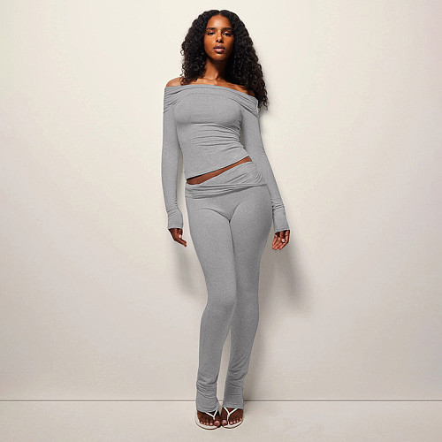 Autumn and Winter One-Shoulder Off-the-Shoulder Solid Color Foldable Pleated Slim Fit Long Pants Suit XYWL-264
