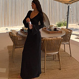 Sexy Backless Stretch Knit Sequin Bell Sleeve Long Sleeve Dress MRA-42658