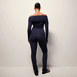 Autumn and Winter One-Shoulder Off-the-Shoulder Solid Color Foldable Pleated Slim Fit Long Pants Suit XYWL-264