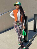 Fashion Leaf Print Straight Leg High Waist Pocket Multi-colored Work Pants SMJR-1096