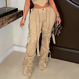 Fashionable Corded Decorative Belt Straight Leg Casual Daily Wear Relaxed Fit Pants LSD-2567
