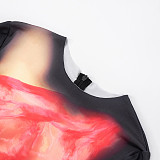 Crew-neck Body Painting Print Long-sleeved Tight-fitting Jumpsuit DZHT-229