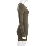 Solid Color V-neck Buttoned Slim-fit Knitted Hip-wrapped Short Dress MRA-37524