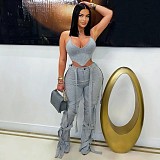 Fashionable Corded Decorative Belt Straight Leg Casual Daily Wear Relaxed Fit Pants LSD-2567