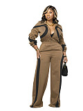 Fashionable Sports Contrast Color Long-sleeved Half-open Placket Elastic Waist Jumpsuit PMR-801