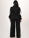 Fashionable Sports Contrast Color Long-sleeved Half-open Placket Elastic Waist Jumpsuit PMR-801