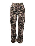 Fashion Leaf Print Straight Leg High Waist Pocket Multi-colored Work Pants SMJR-1096