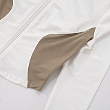 Stand-Up Collar Contrast Color Stitching Long-Sleeved Zipper Cardigan Twist Shorts Two-Piece Set DZHT-249
