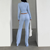 Casual Knitted V-neck Long-sleeved Tight-fitting Split Zipper Sweatshirt and Sweatpants Set MRA-40193