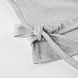 Casual Lace-Up Bell Sleeve Top Plus Fleece Loose Pants Pajamas Two-Piece Set MRA-22955