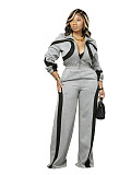 Fashionable Sports Contrast Color Long-sleeved Half-open Placket Elastic Waist Jumpsuit PMR-801