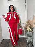 Fashionable Sports Contrast Color Long-sleeved Half-open Placket Elastic Waist Jumpsuit PMR-801
