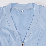Casual Knitted V-neck Long-sleeved Tight-fitting Split Zipper Sweatshirt and Sweatpants Set MRA-40193