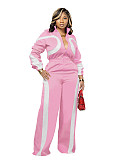 Fashionable Sports Contrast Color Long-sleeved Half-open Placket Elastic Waist Jumpsuit PMR-801