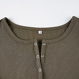 Solid Color V-neck Buttoned Slim-fit Knitted Hip-wrapped Short Dress MRA-37524