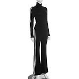 Casual Contrast Color Patch Zipper Top Skinny High Waist Trousers Sports Suit DZHT-25ST396