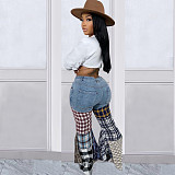 Pieced Plaid Bell-Bottoms with Ruffles LSD-83167
