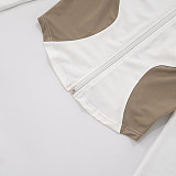 Stand-Up Collar Contrast Color Stitching Long-Sleeved Zipper Cardigan Twist Shorts Two-Piece Set DZHT-249