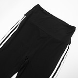 Casual Contrast Color Patch Zipper Top Skinny High Waist Trousers Sports Suit DZHT-25ST396