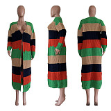 Color Block Long Sleeve Open Front Knitted Sweater Cardigan TR-1231