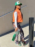 Fashion Leaf Print Straight Leg High Waist Pocket Multi-colored Work Pants SMJR-1096